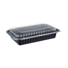 150 Pieces 28 Oz Black Base Rectangular Ribbed Container With Lids
