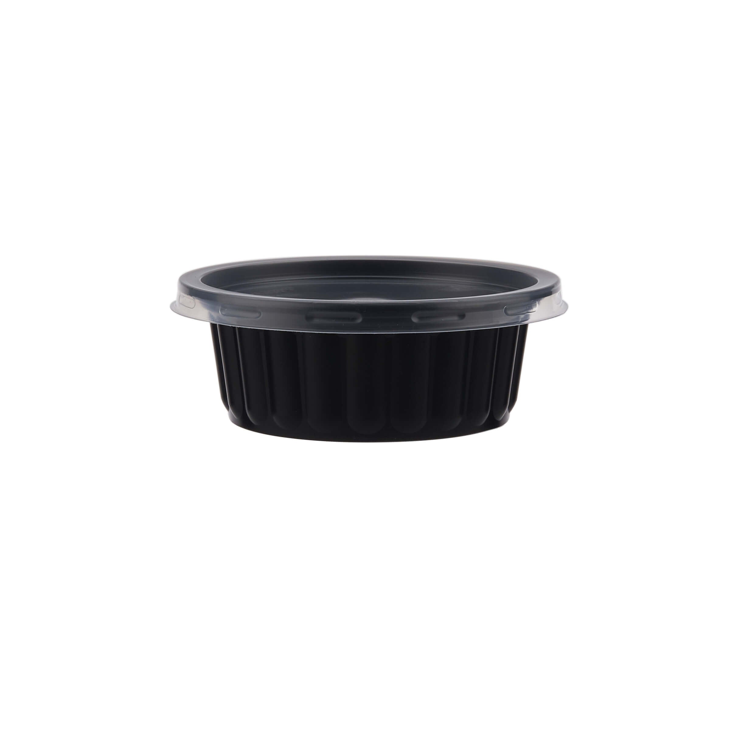 Plastic Ribbed Round Black Container with Lids