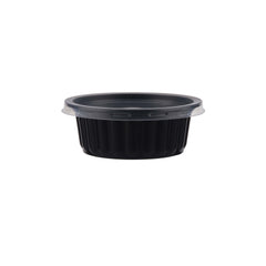Plastic Ribbed Round Black Container with Lids