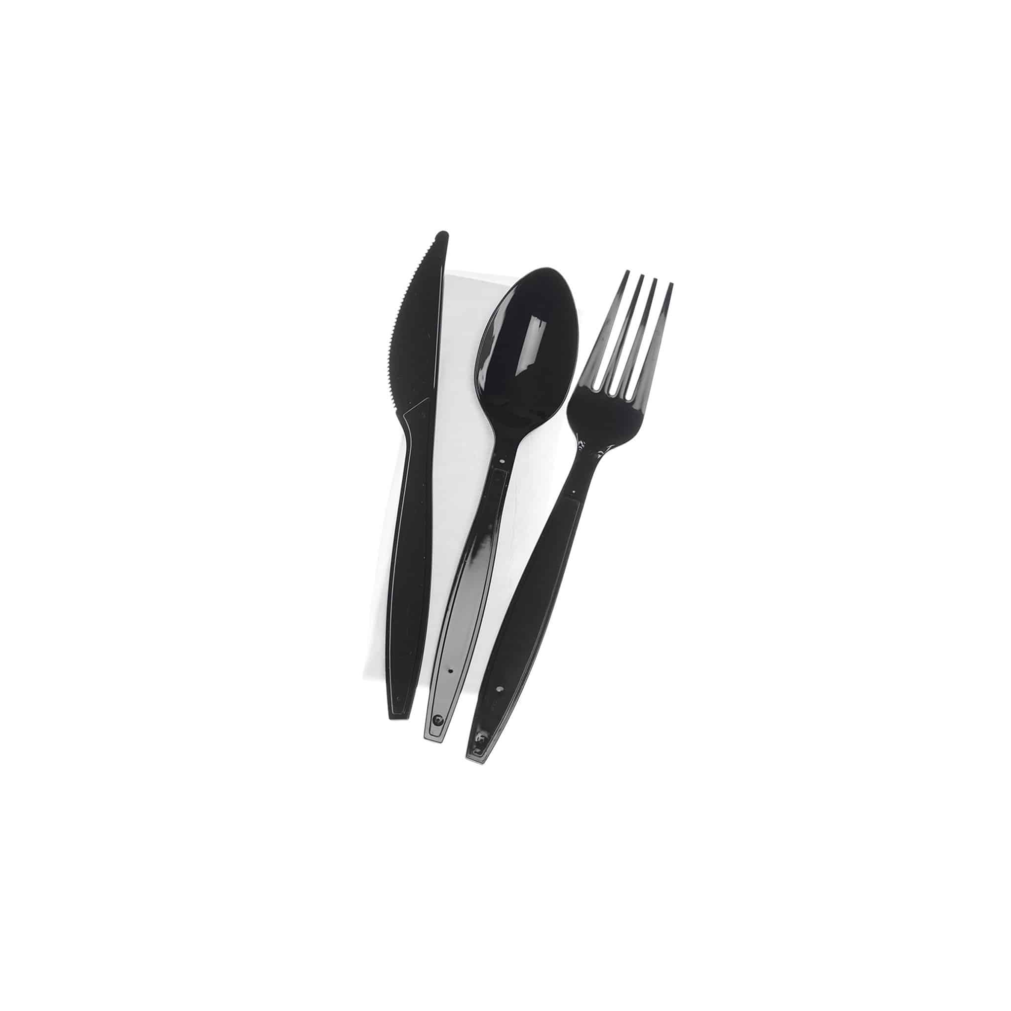 Black Cutlery Set (Spoon/Fork/Knife/Napkin)