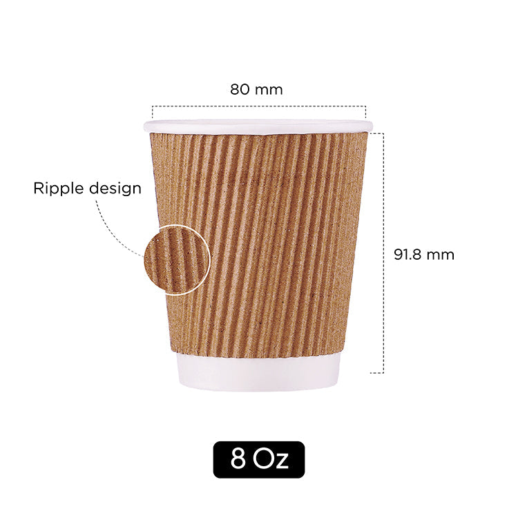 8 Oz Twin Pack Kraft Ripple Paper Cup With Lid 20 Pieces