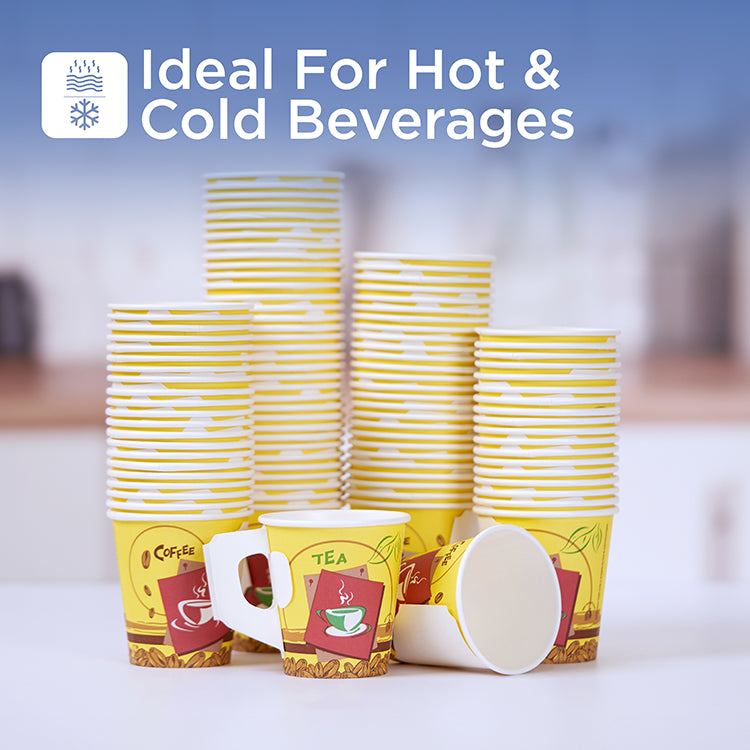 150PCS Pieces 7 Oz Printed Single Wall Paper Cups With Handle