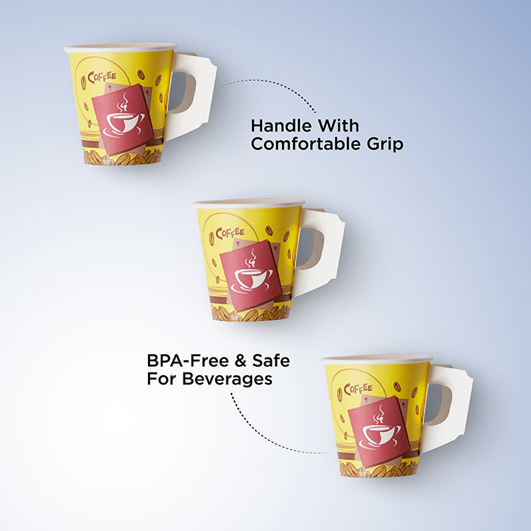 150PCS Pieces 7 Oz Printed Single Wall Paper Cups With Handle