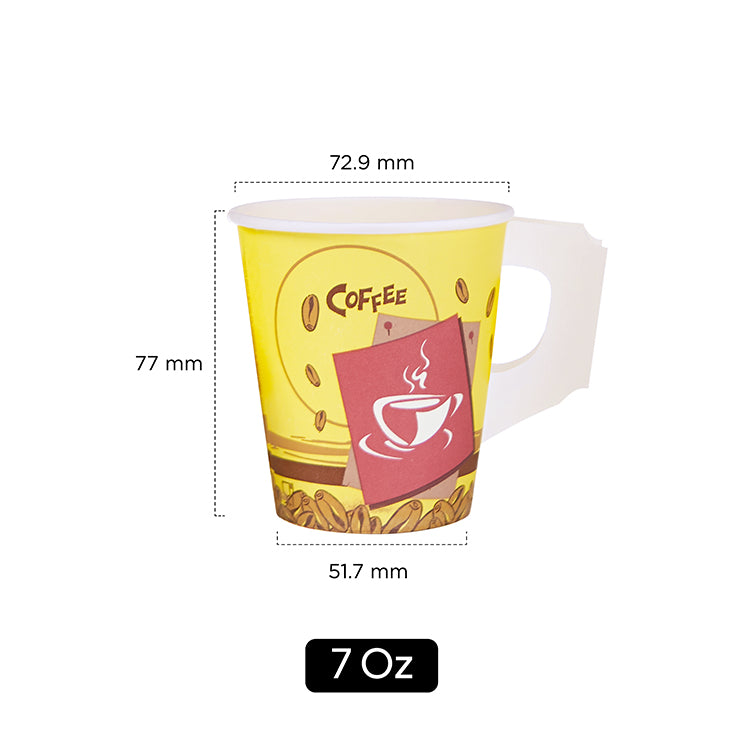 150PCS Pieces 7 Oz Printed Single Wall Paper Cups With Handle