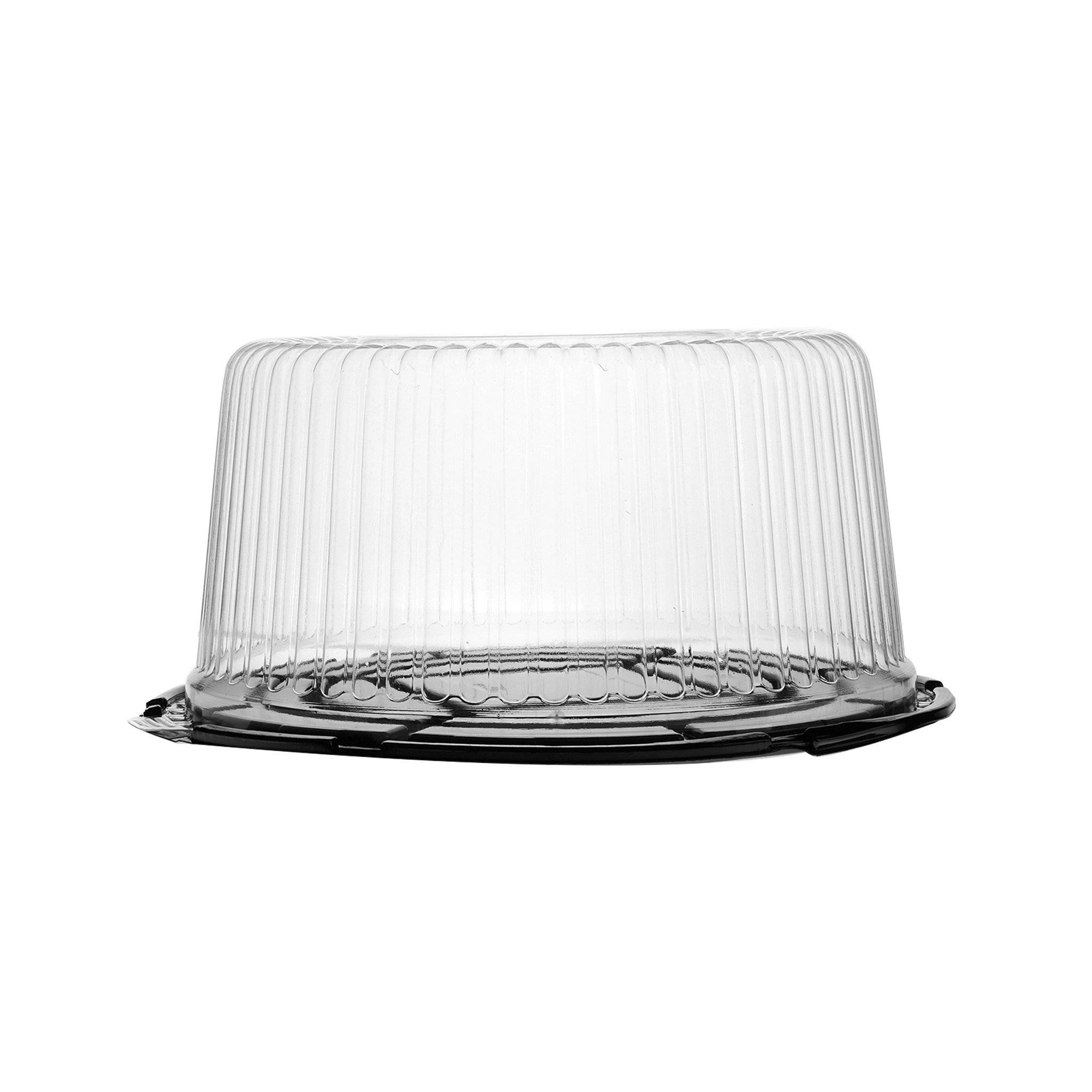 clear cake container with black lid