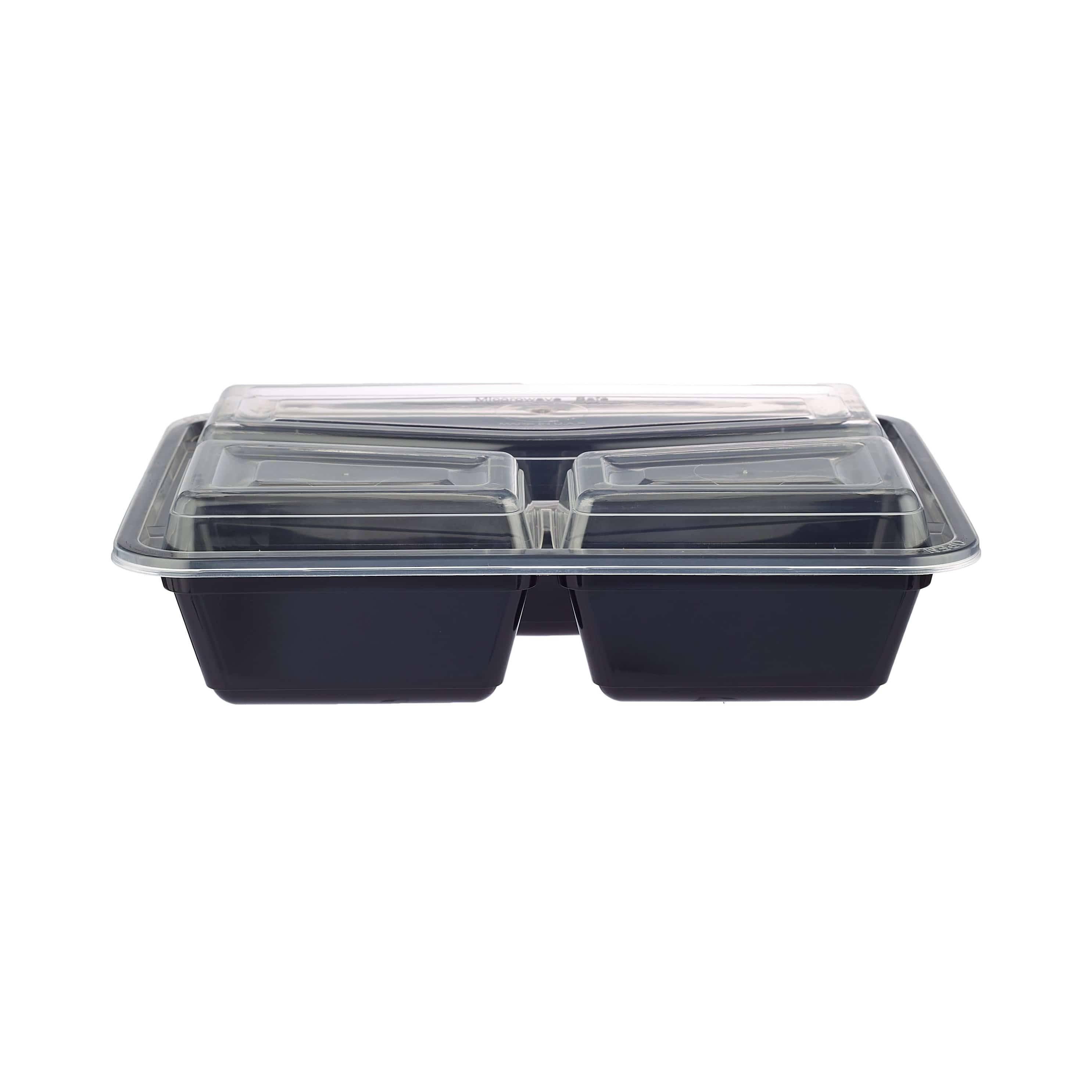 Rectangular Base Container Medium 200 Pieces Black Base Rectangular 3-Compartment Container – Hotpackjordan
