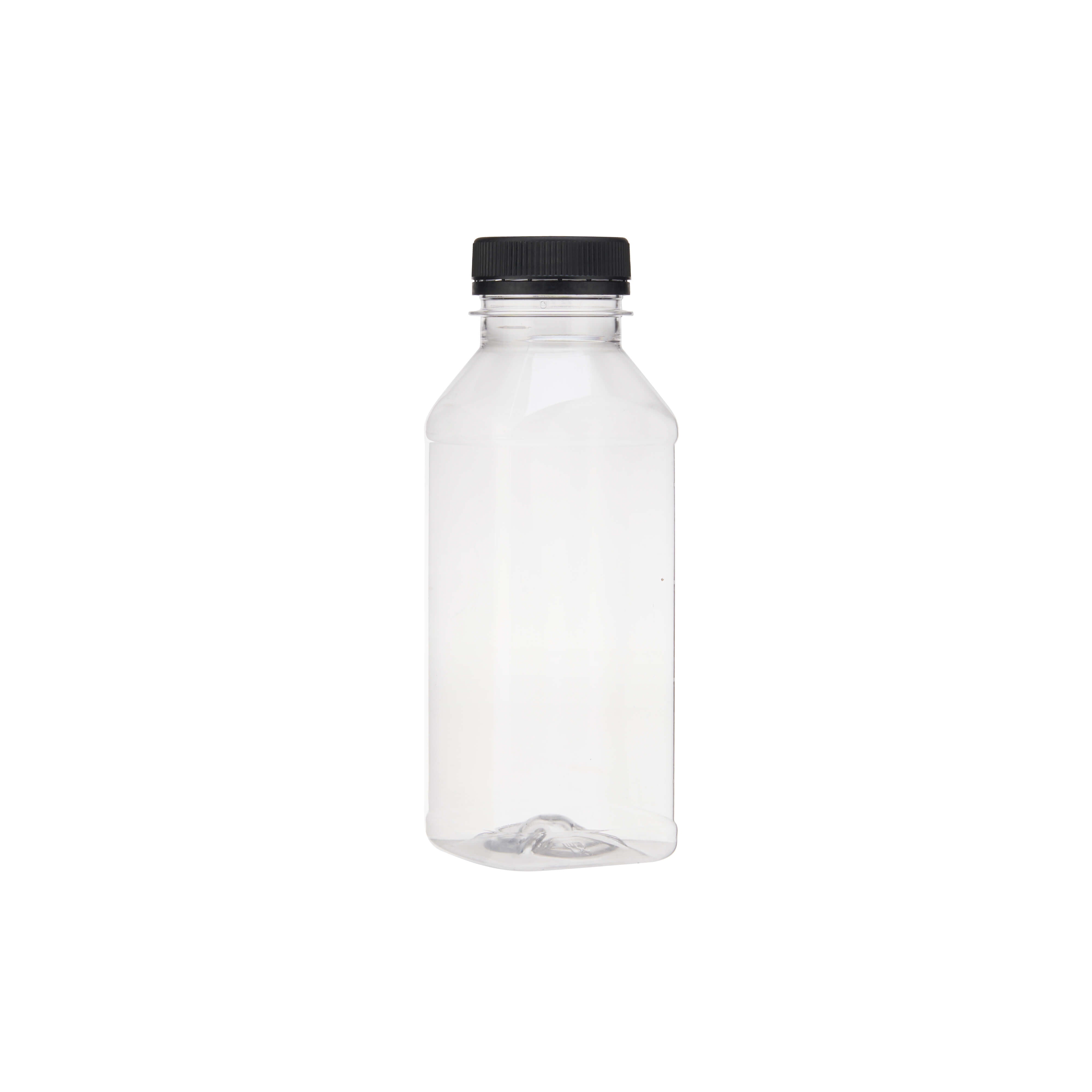 Plastic Square Bottle with Black Cap 330ml - Hotpack Global